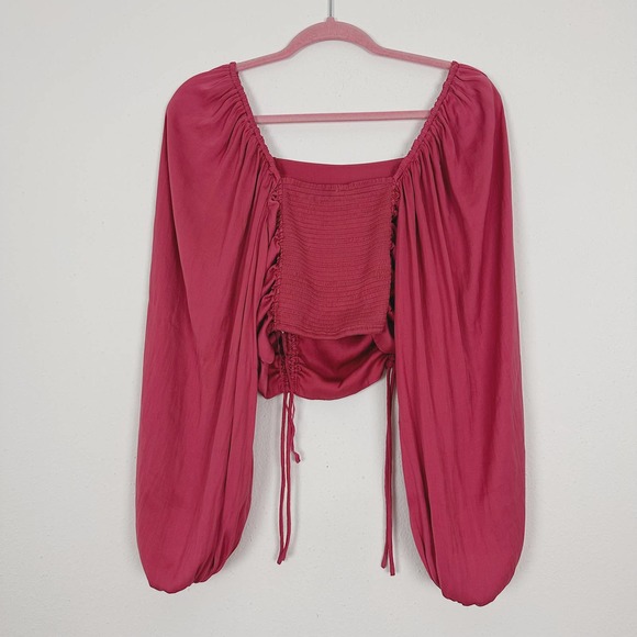 Free People Ruched Balloon Sleeve Blouse in Rose Pink Size XS - Picture 2 of 5